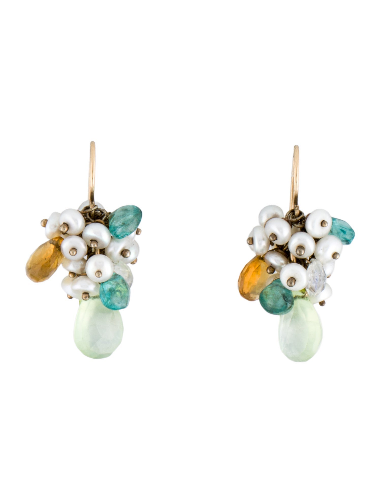 Earrings 14K Pearl & Multistone Cluster Drop Earrings